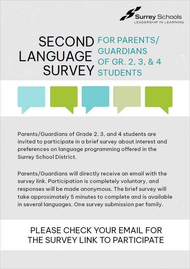 Grade 2, 3 & 4 parents Take our second language survey!